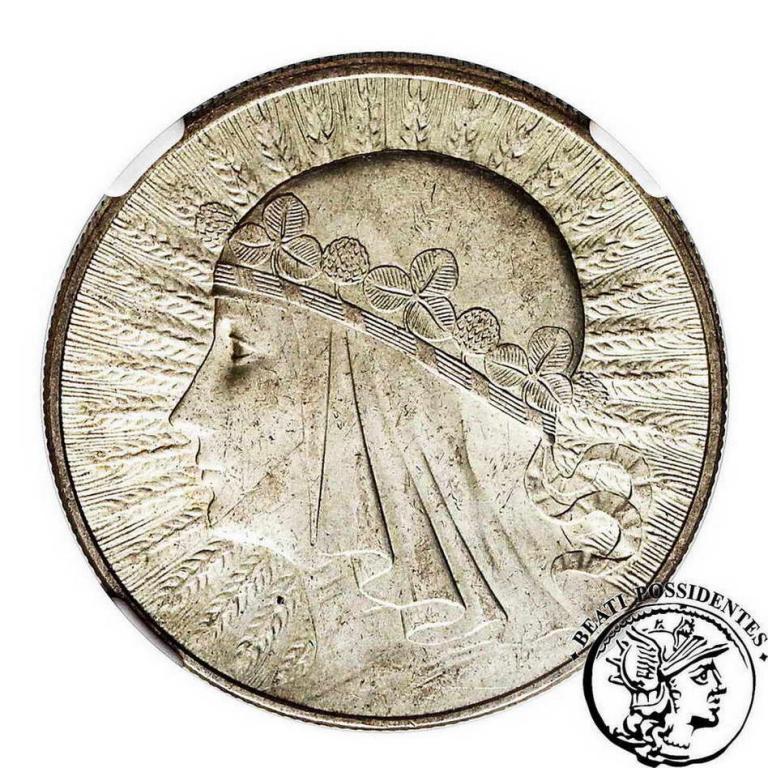 II RP 10 zlotych 1932 głowa kobiety NGC MS 61