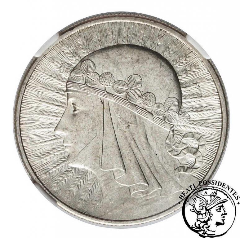 II RP 10 zlotych 1932 głowa kobiety NGC MS 63