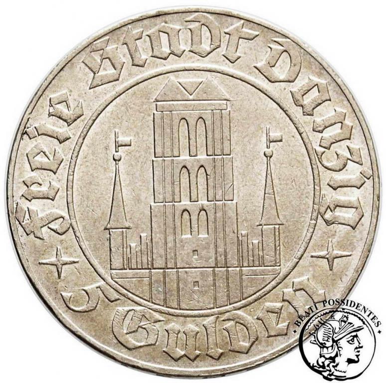 W. Miasto Gdańsk 5 Guldenów 1932 kościół st2+