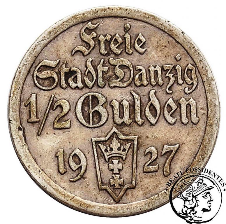Wolne Miasto Gdańsk 1/2 Guldena 1927 st.3+
