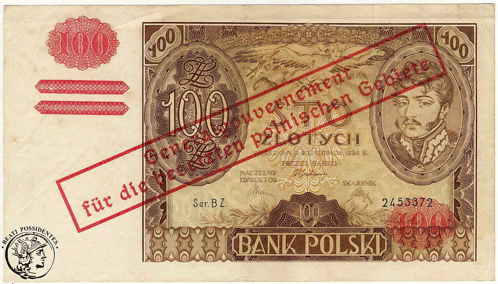 Gen Gub 100 złotych 1934 z nadrukiem st.3