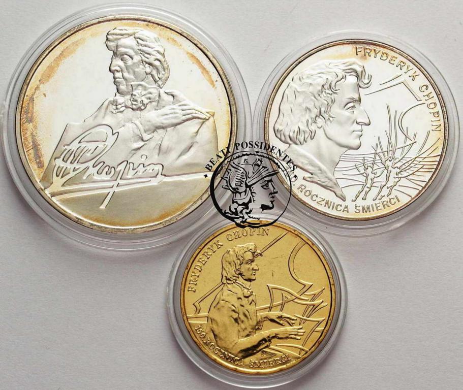 Fryderyk Chopin medal + 2 monety 1999 st.L