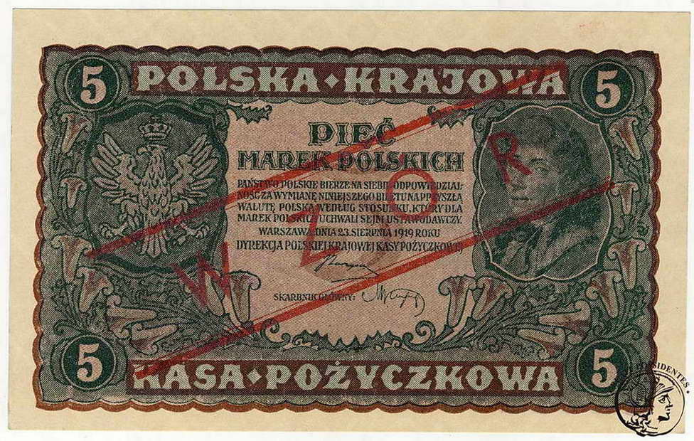 Polska 5 marek polskich 1919 WZÓR st. 1