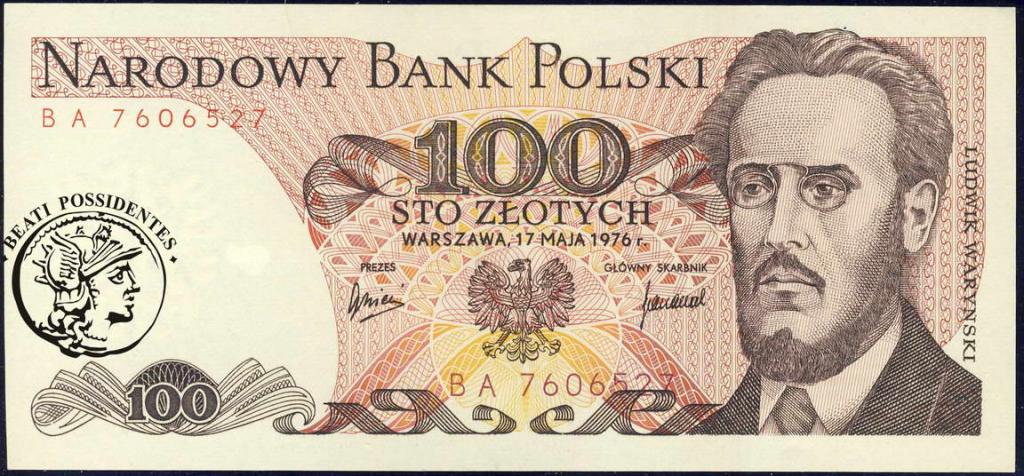Polska 100 złotych 1976 seria BA st.1