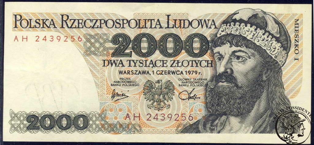 Polska 2000 złotych 1979 seria AH st.1/1-
