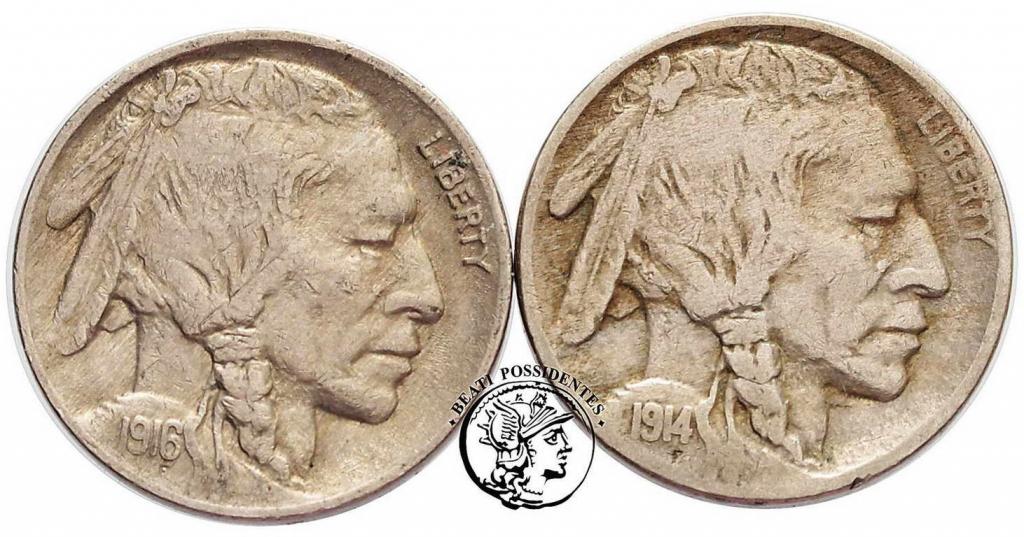USA 5 centów 1914 + 1916 lot 2 szt st. 3