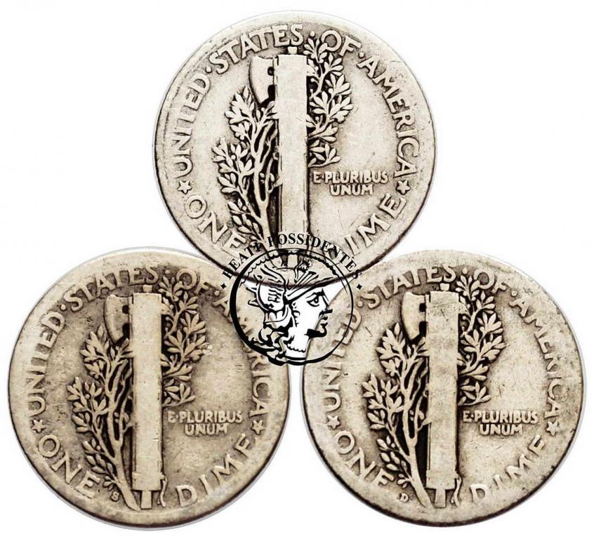 USA 10 centów 1916-1917 lot 3 szt st. 3-