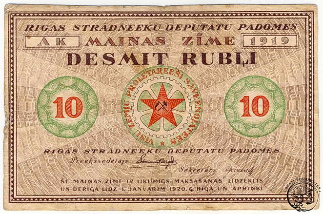 Łotwa Ryga 10 Rubli 1919 st.4