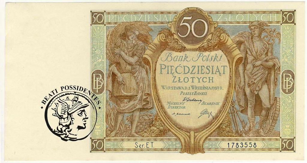 Polska 50 złotych 1929 seria ET st.1-