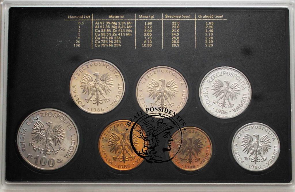 Zestaw rocznikowy monet obiegowych 1986 st.L-