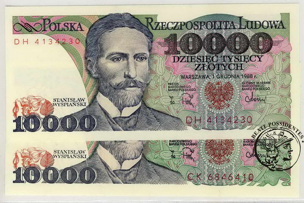 Polska 10 000 złotych 1988 lot 2 szt st. 1
