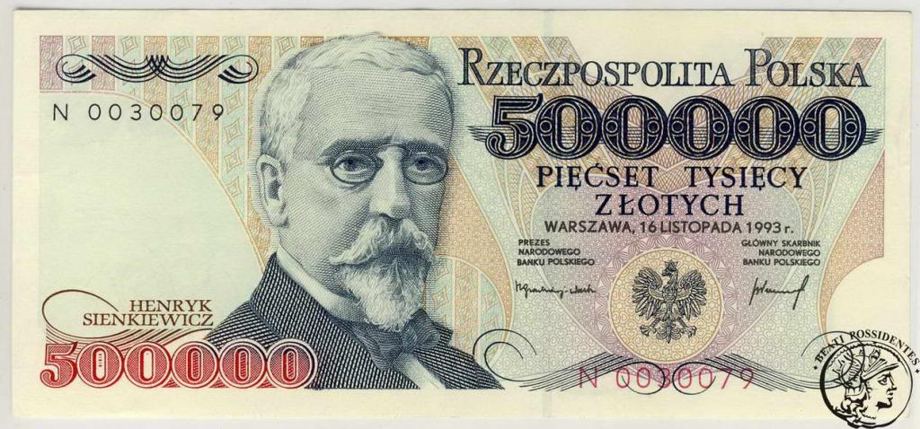 Polska 500 000 złotych 1993 seria N st. 2