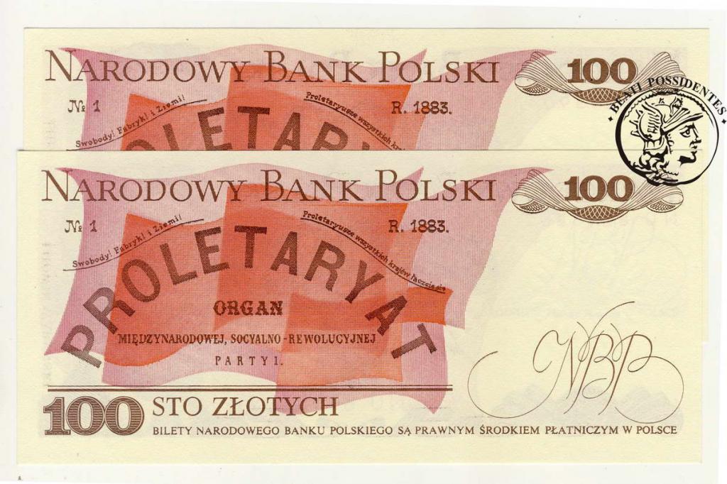 100 złotych 1986 seria NU lot 2 szt. st.1