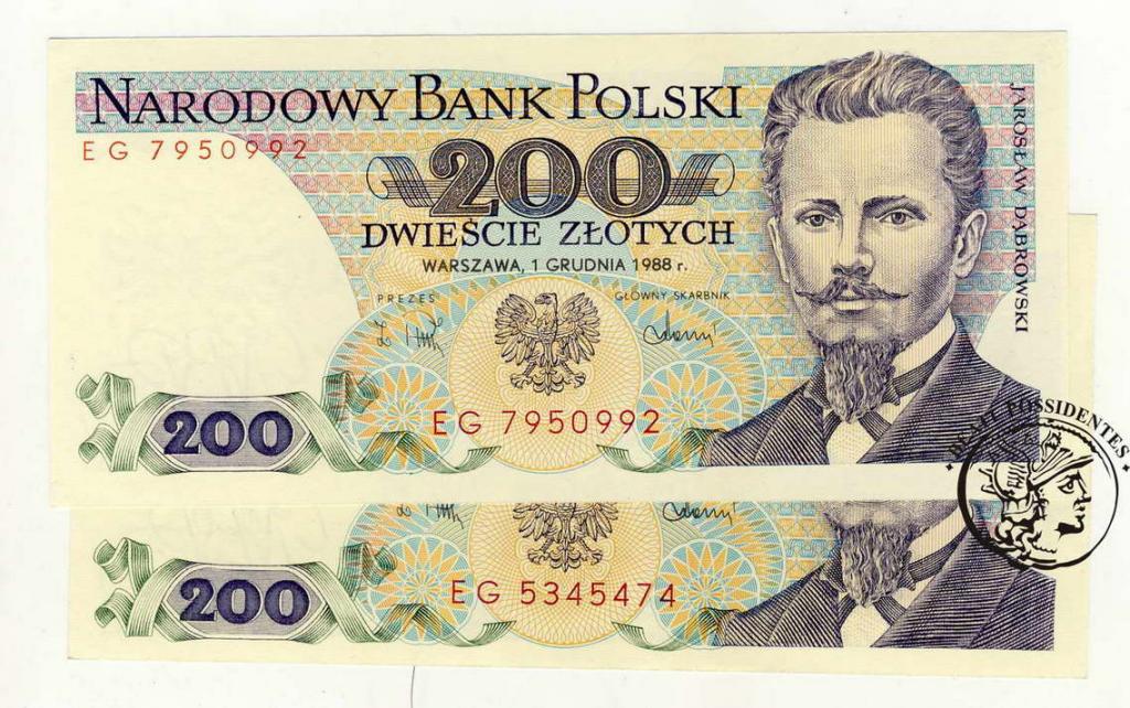 200 złotych 1988 seria EG lot 2 szt. st.1