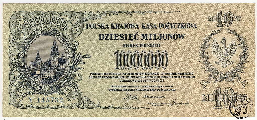 10 milionów marek polskich 1923 seria Y st.3-/4