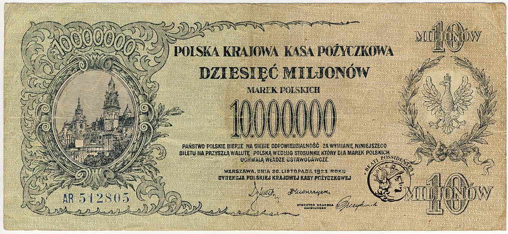 10 milionów marek polskich 1923 seria AR st.3-/4
