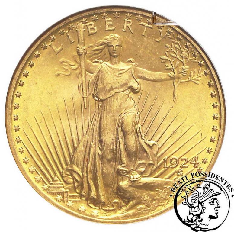 USA 20 $ Dolarów 1924 Philadelphia GCN MS 65