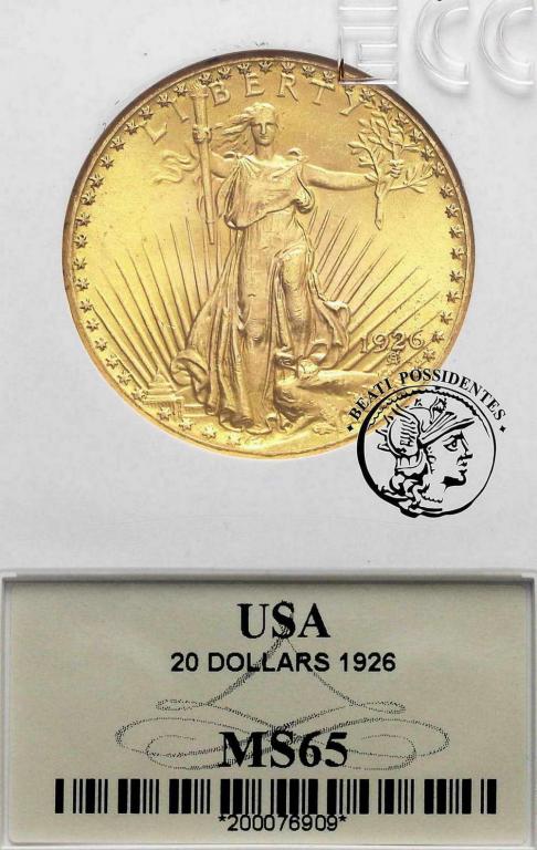 USA 20 $ Dolarów 1926 Philadelphia GCN MS 65