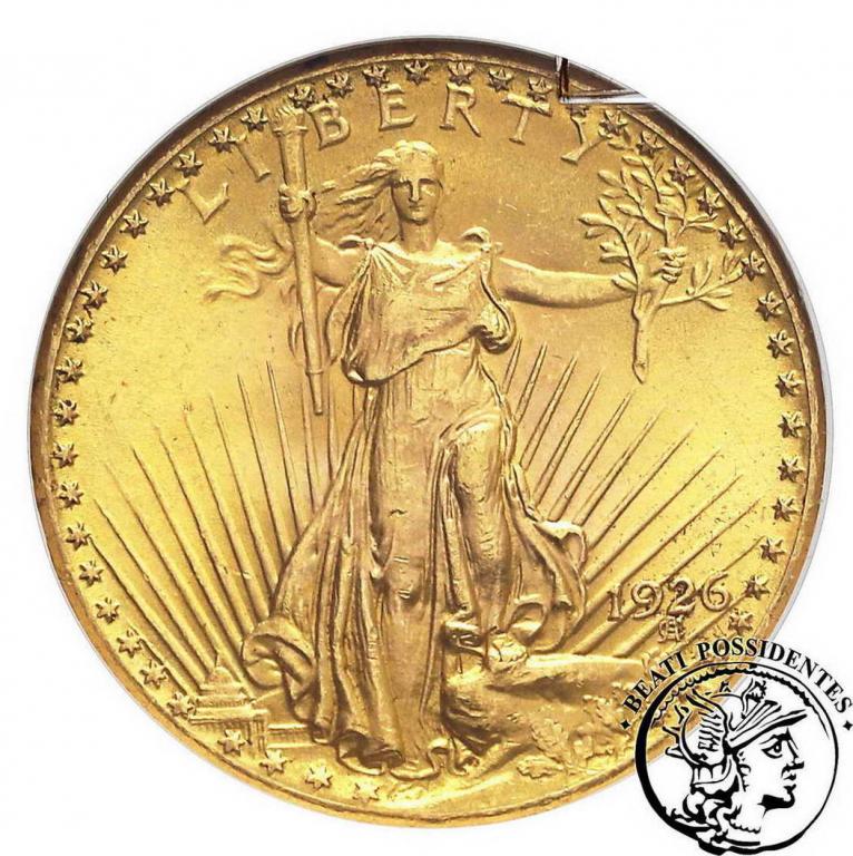 USA 20 $ Dolarów 1926 Philadelphia GCN MS 65