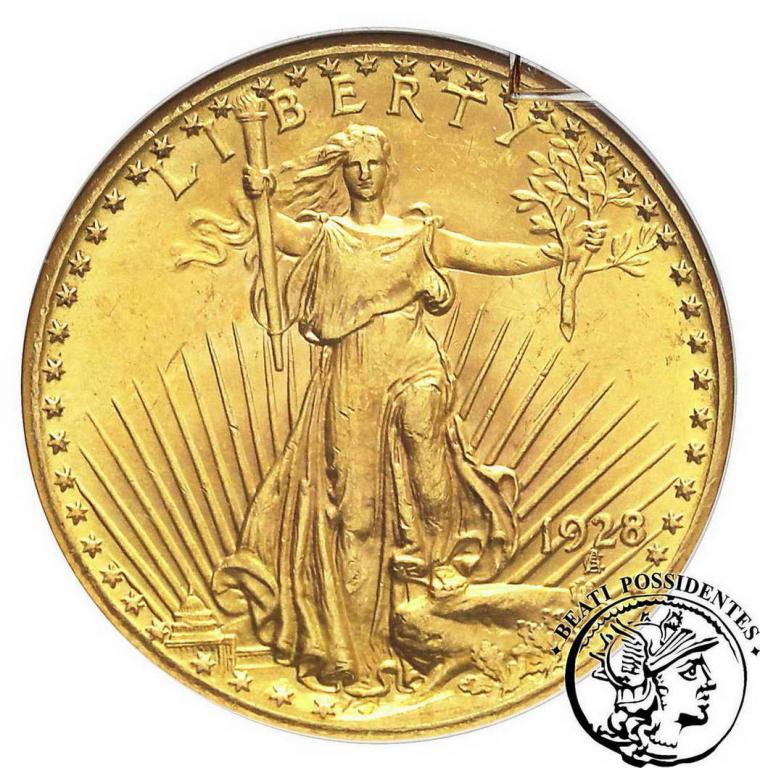 USA 20 $ Dolarów 1928 Philadelphia GCN MS 63