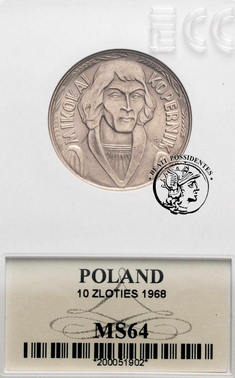 10 złotych 1968 Kopernik GCN MS 64