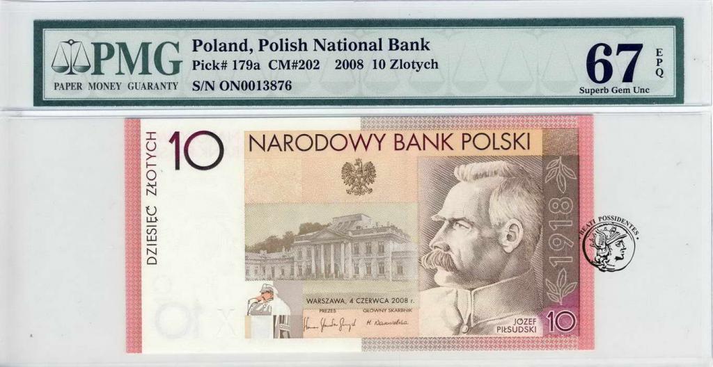 10 złotych 2008 Piłsudski PMG 67