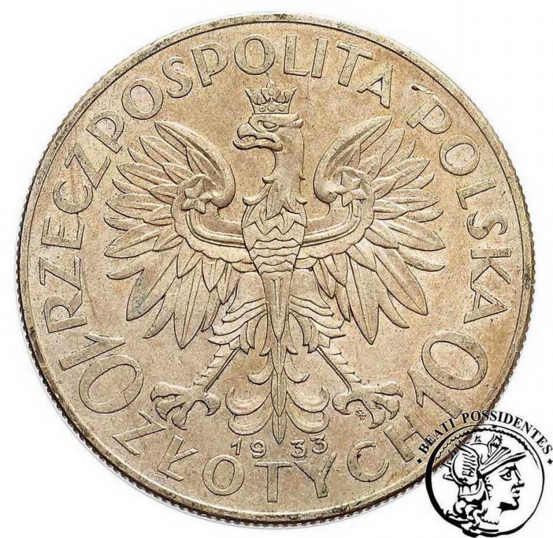 II RP 10 złotych 1933 głowa kobiety st.3+