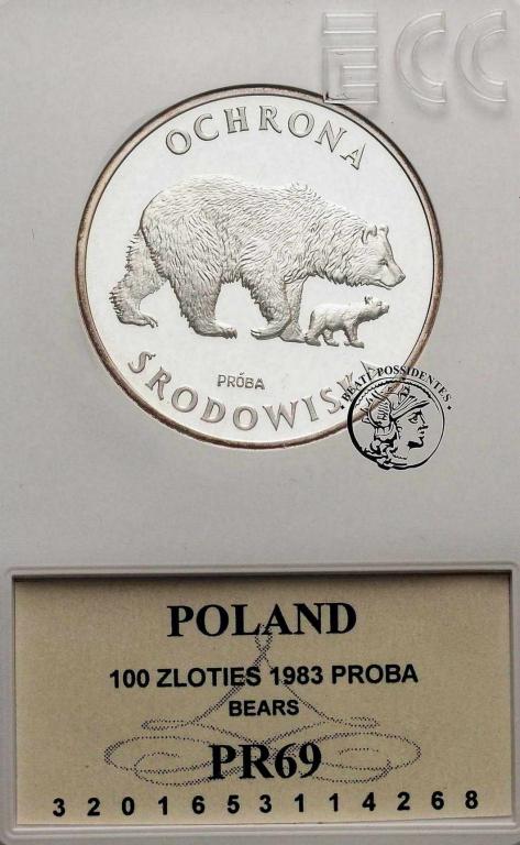 PRÓBA SREBRO 100 zł 1983 niedźwiedzie GCN PR 69