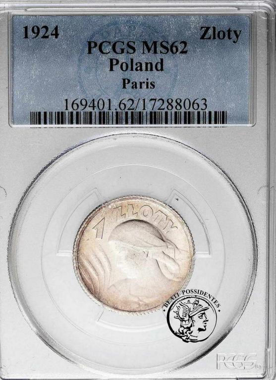 Polska II RP 1 złoty 1924 PCGS MS 62