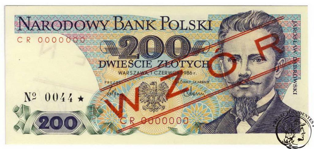 Polska 200 złotych 1986 seria CR WZÓR st. 1