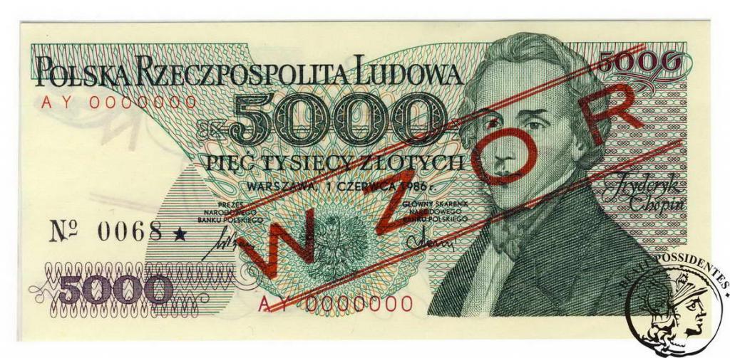 Polska 5000 złotych 1986 seria AY WZÓR st. 1