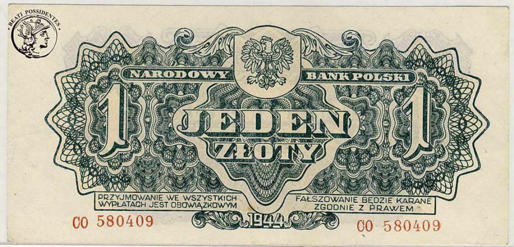 Polska 1 złoty 1944 (...owym) seria CO st.1-