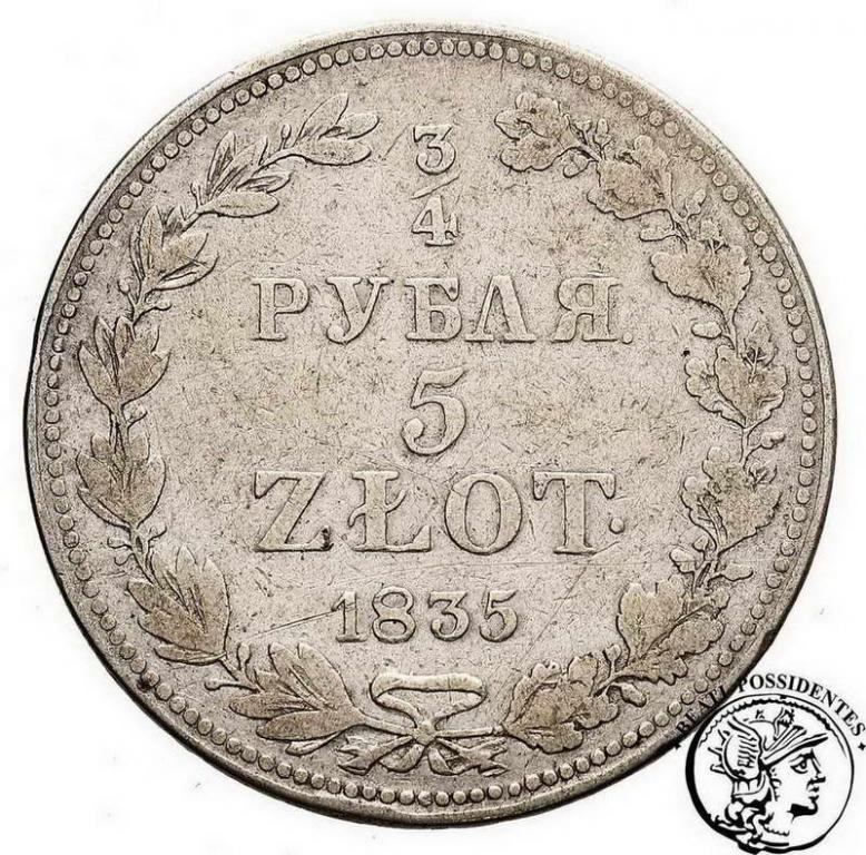 Polska Mikołaj I 3/4 Rbl = 5 zł 1835 MW st. 3-/4