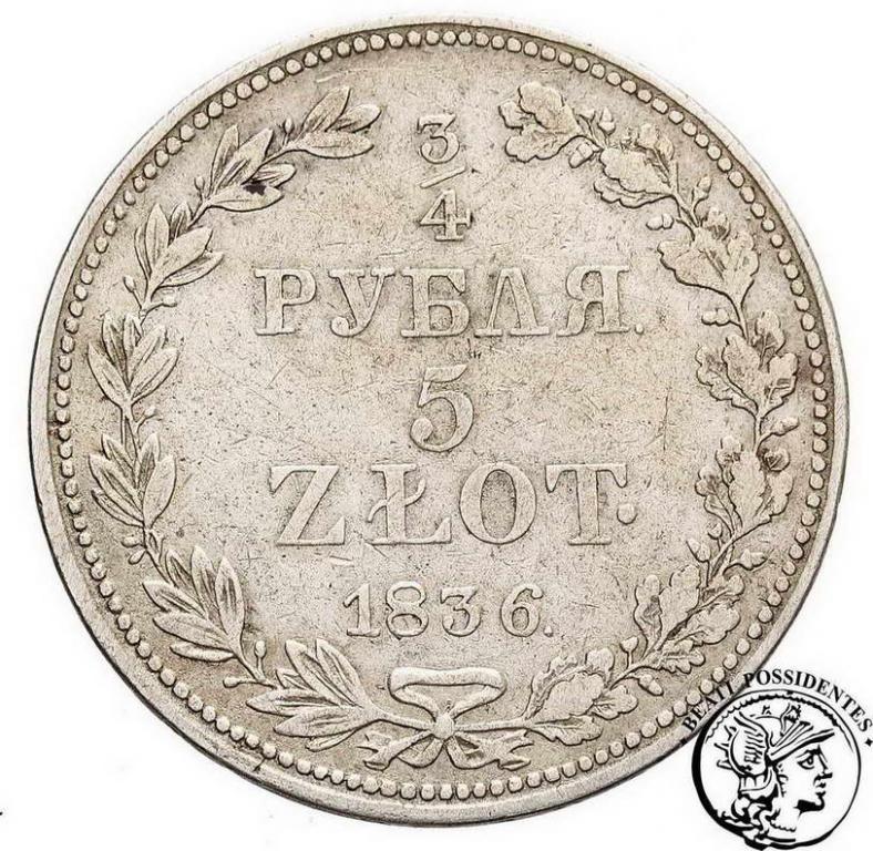 Polska Mikołaj I 3/4 Rbl = 5 zł 1836 MW st. 3-/4