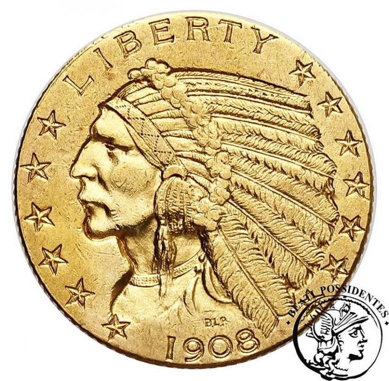 USA 5  Dolarów 1908 Indianin st.3+