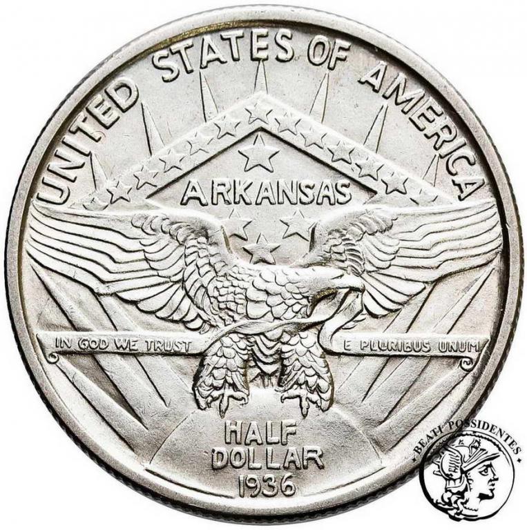 USA 1/2 Dolara 1936 Arkansas centennial st.2+