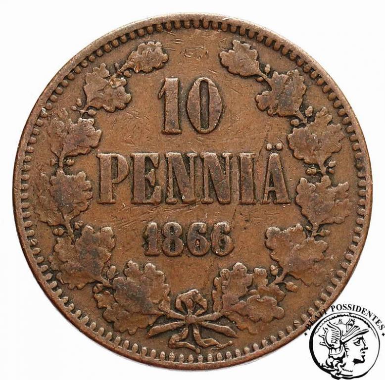 Finlandia 10 Pennia 1866 Aleksander II st. 3