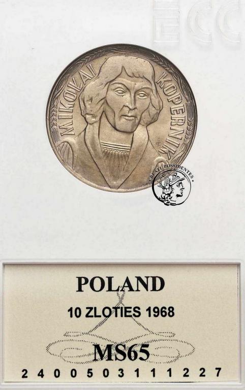 Polska PRL 10 złotych Kopernik 1968 GCN MS 65