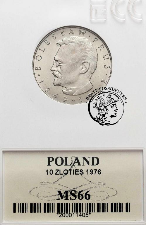 Polska PRL 10 złotych B. Prus 1976 GCN MS 66