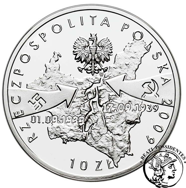 III RP 10 złotych 2009 Wieluń 1. Września st.L