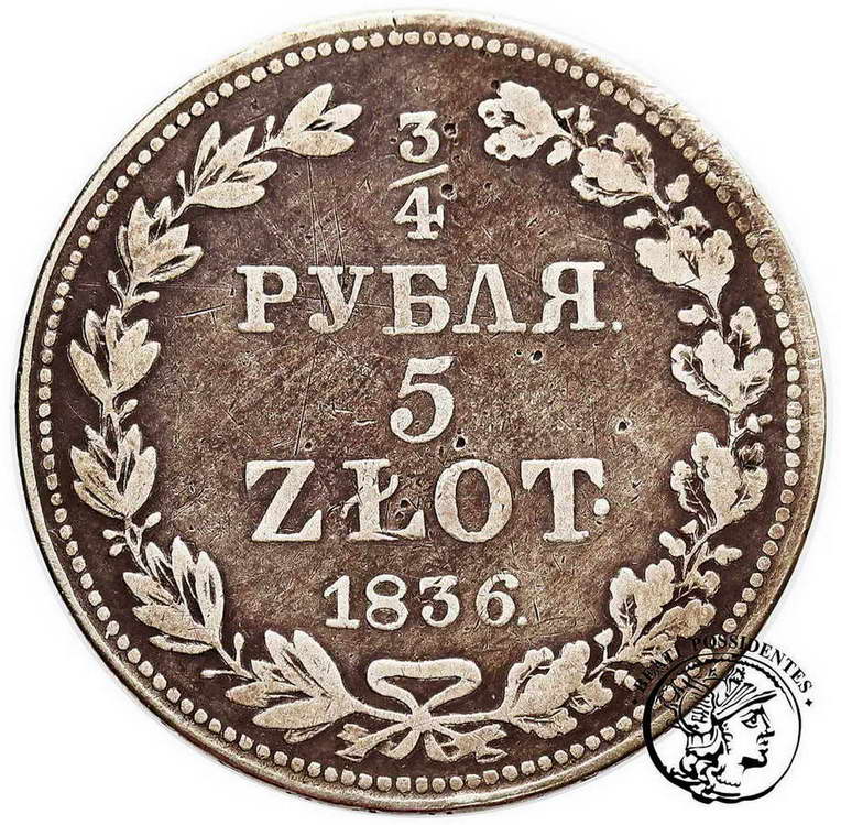 Polska 3/4 Rubla = 5 złotych 1836 MW st. 3