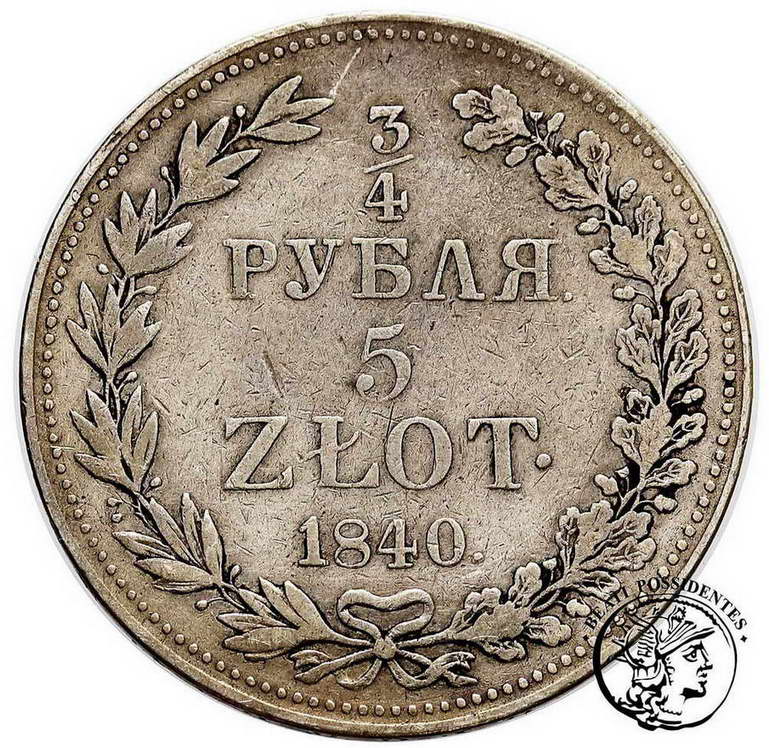 Polska 3/4 Rubla = 5 złotych 1840 MW st. 3-