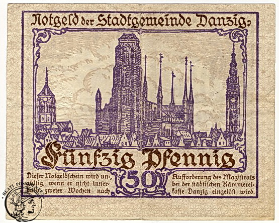 Polska Gdańsk Notgeld 50 Fenigów 1919 st. 3