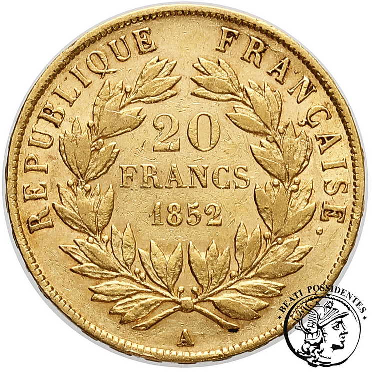 Francja 20 franków 1852 A Louis Napoleon st. 2-