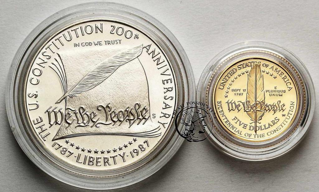 USA set 1 + 5 Dolarów 1987 Konstytucja st.L