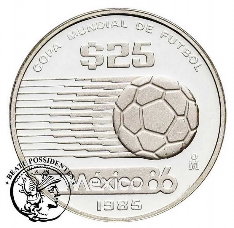 Meksyk 25 Pesos 1985 piłka nożna st.L