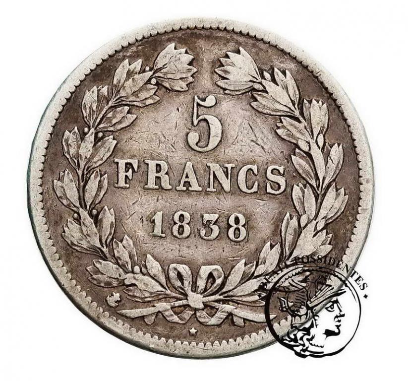 Francja Ludwik Filip 5 Franków 1838 A st. 3