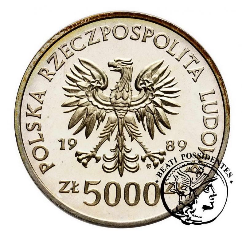 PRL 5000 złotych 1989 Jagiełło półpostać stL