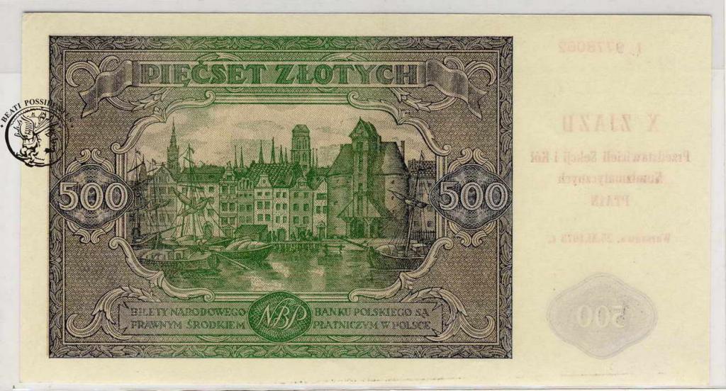 Polska 500 zł 1946 nadruk okolicznościowy st.1