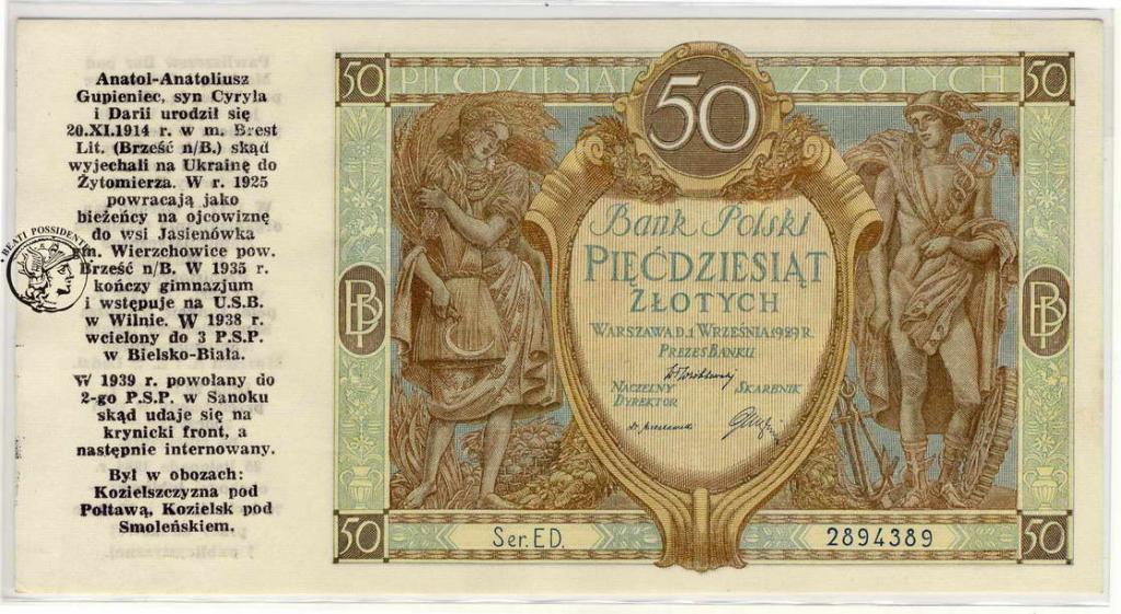 Polska 50 zł 1929 nadruk okolicznościowy st.1-